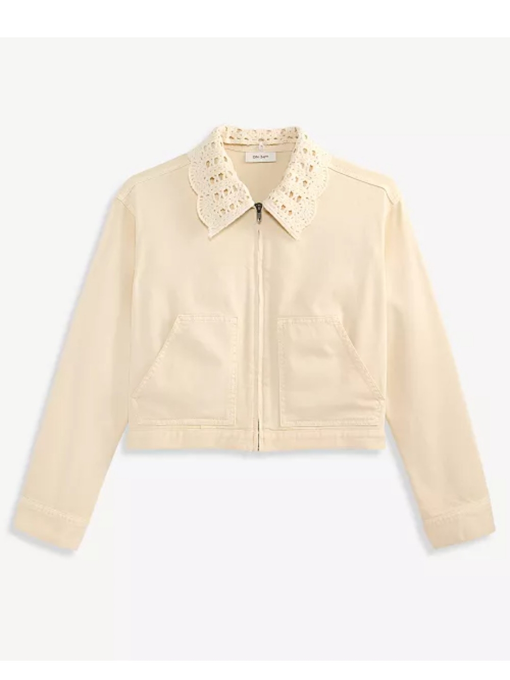 Cropped Crochet Collar Jacket - Cream
